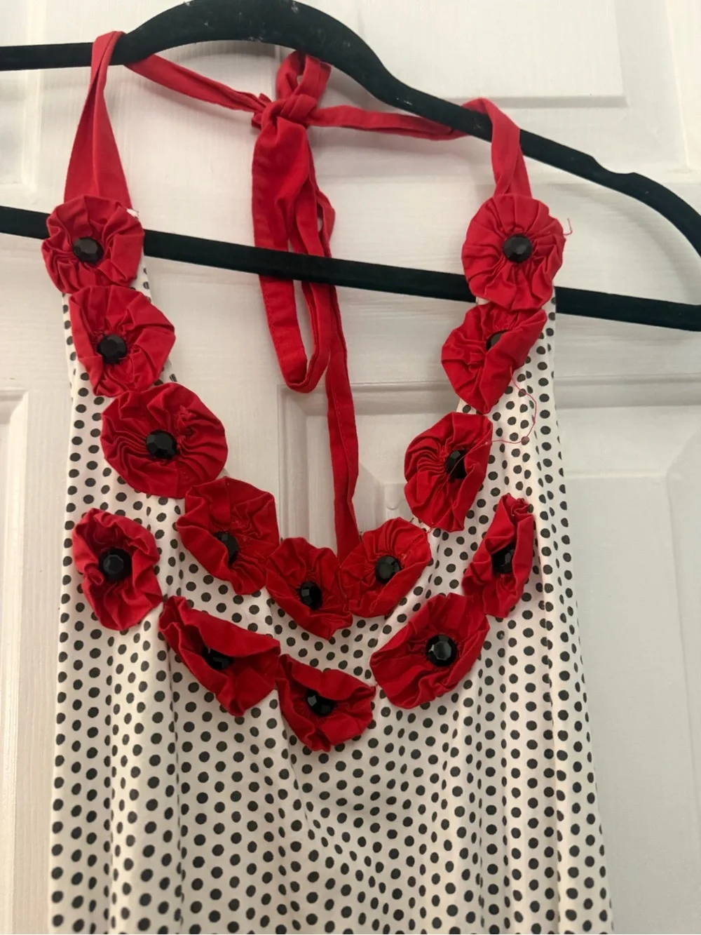 Simply EnVogue Retro Floral Polka Dot Ruffle Hostess Apron Red Black